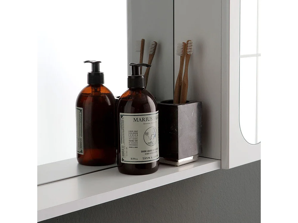 Container Salle De Bain Miroir 92Cm 2 Meubles Muraux Avec Porte Miroir Et Lumière Led