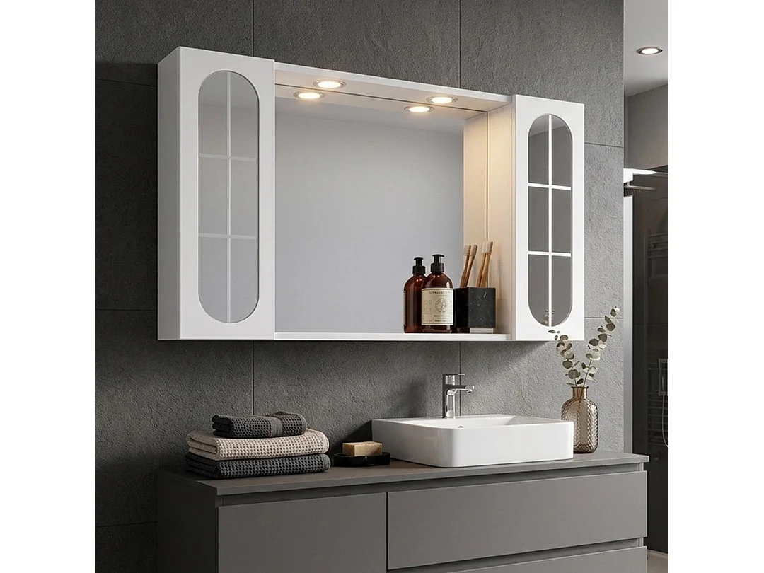 Container Salle De Bain Miroir 92Cm 2 Meubles Muraux Avec Porte Miroir Et Lumière Led