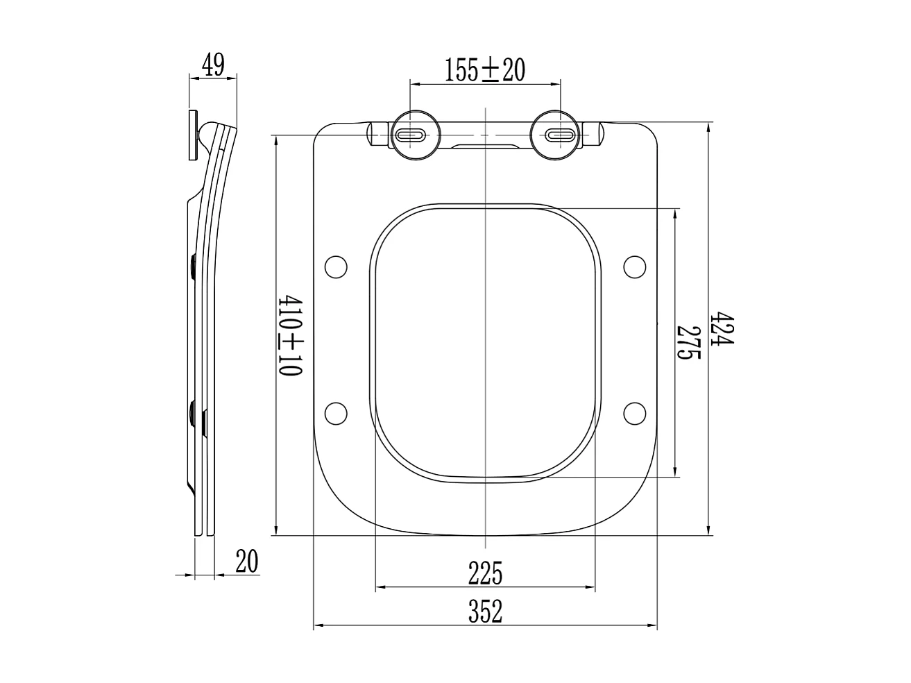 Housse De Siège De Toilette Carrée Slim En Thermoplastique Renforcé Blanc