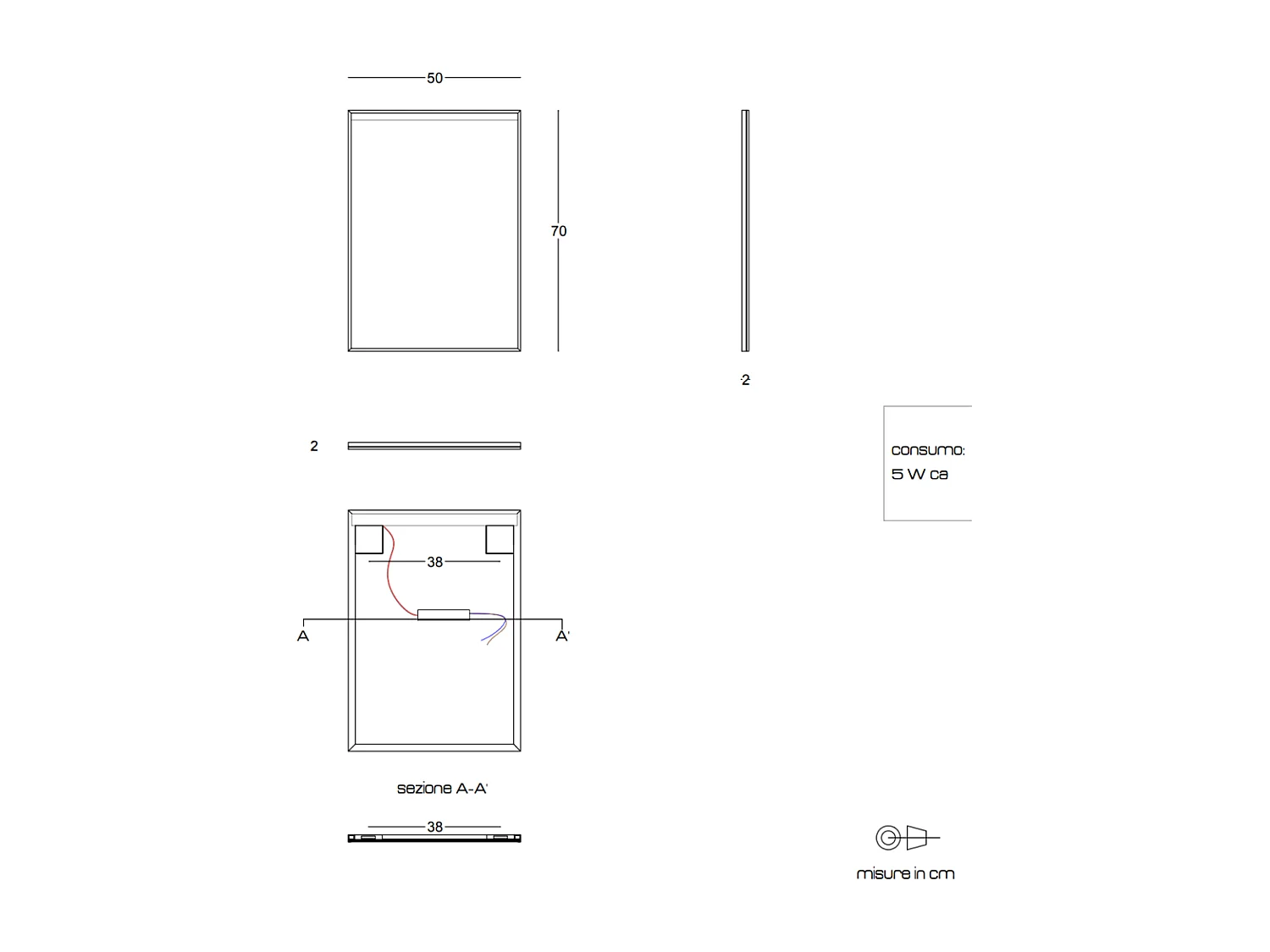 Miroir De Salle De Bain 50X70 Avec Bande Rétro-Éclairée Par Led Cadre Noir Mat