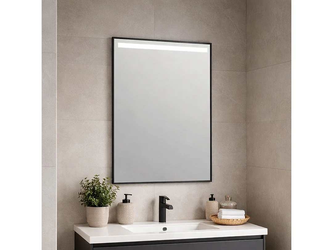 Miroir De Salle De Bain 50X70 Avec Bande Rétro-Éclairée Par Led Cadre Noir Mat