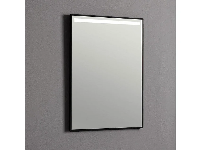Miroir De Salle De Bain 50X70 Avec Bande Rétro-Éclairée Par Led Cadre Noir Mat