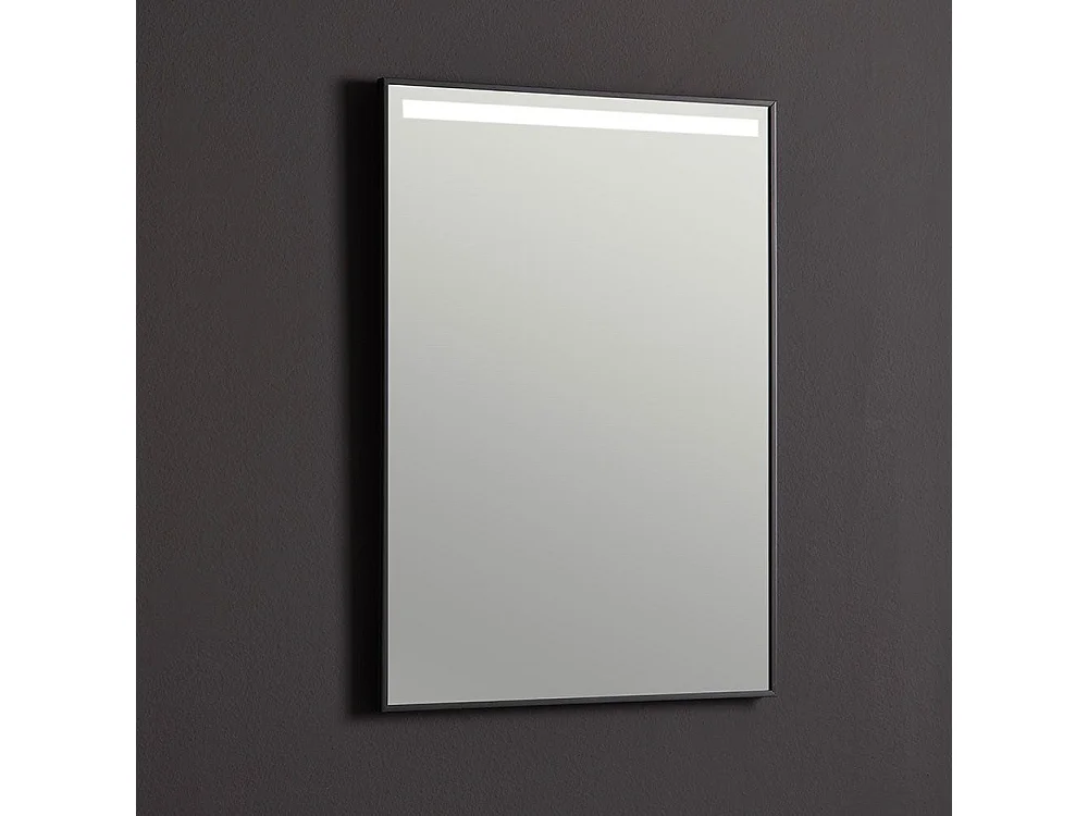 Miroir De Salle De Bain 50X70 Avec Bande Rétro-Éclairée Par Led Cadre Noir Mat