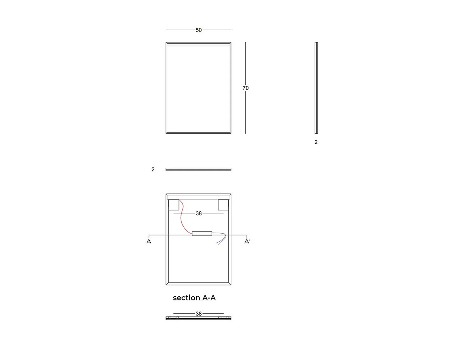 Miroir De Salle De Bain 50X70 Avec Bande Rétro-Éclairée Par Led Cadre Noir Mat