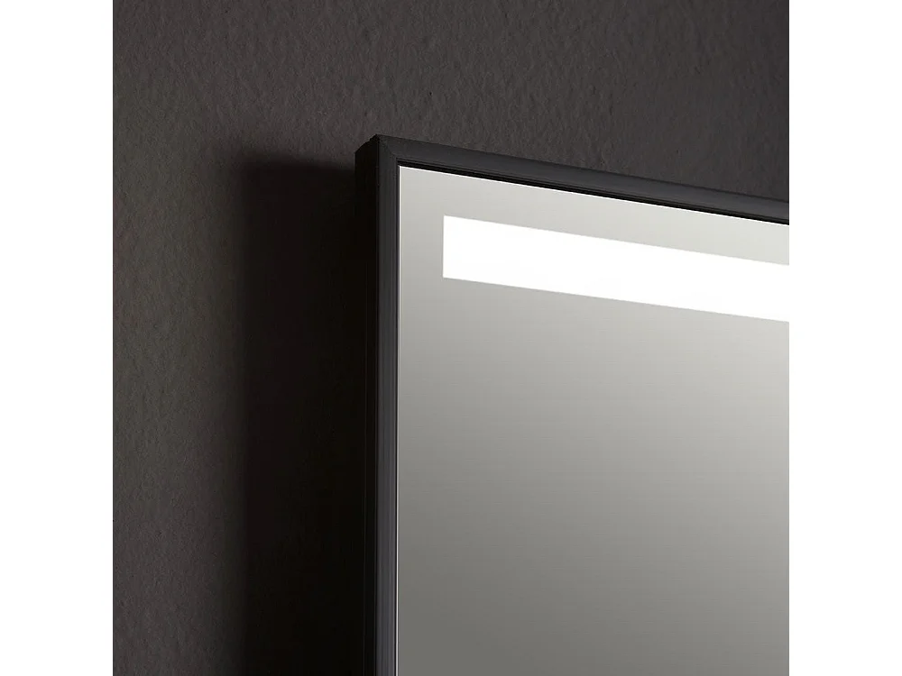 Miroir De Salle De Bain 50X70 Avec Bande Rétro-Éclairée Par Led Cadre Noir Mat