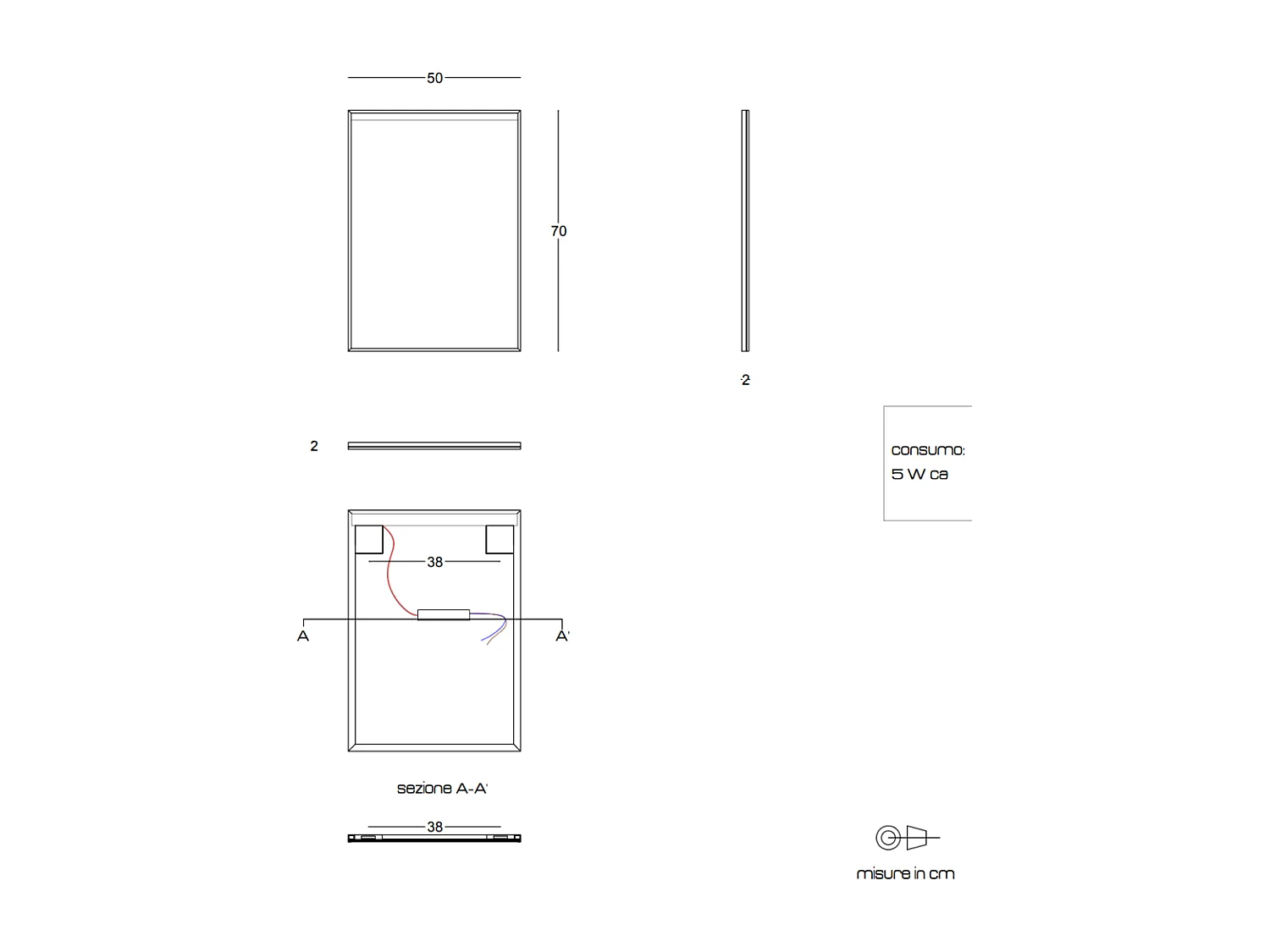 Miroir De Salle De Bain 50X70 Avec Bande Rétro-Éclairée Par Led Cadre Noir Mat