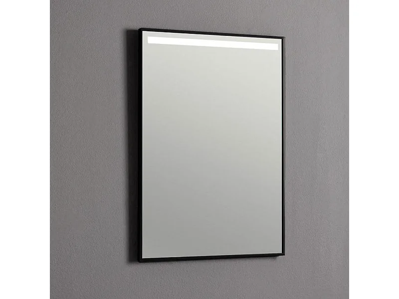 Miroir De Salle De Bain 50X70 Avec Bande Rétro-Éclairée Par Led Cadre Noir Mat