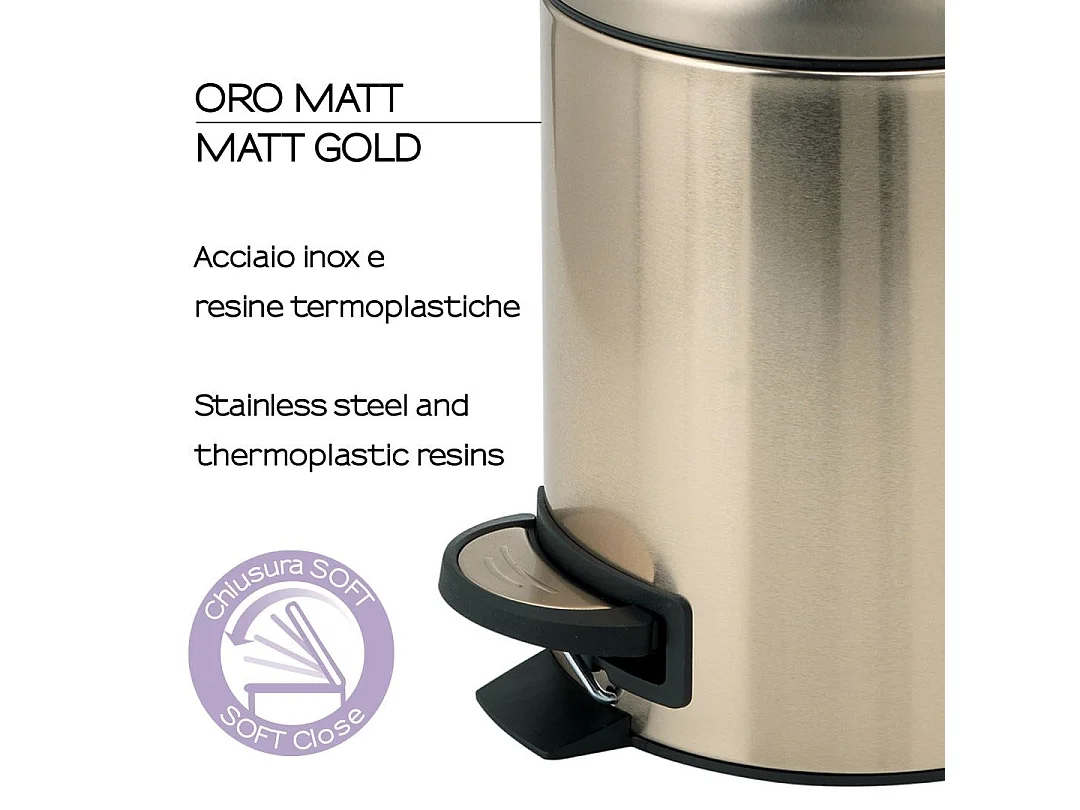 Poubelle De Salle De Bains Ronde En Acier Inoxydable À Fermeture Souple De 5 Litres | Papaya