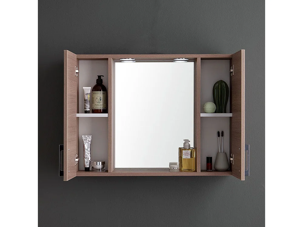 Miroir De Courtoisie 77Cm 2 Armoires Murales Chêne Fumée