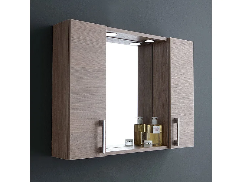 Miroir De Courtoisie 77Cm 2 Armoires Murales Chêne Fumée