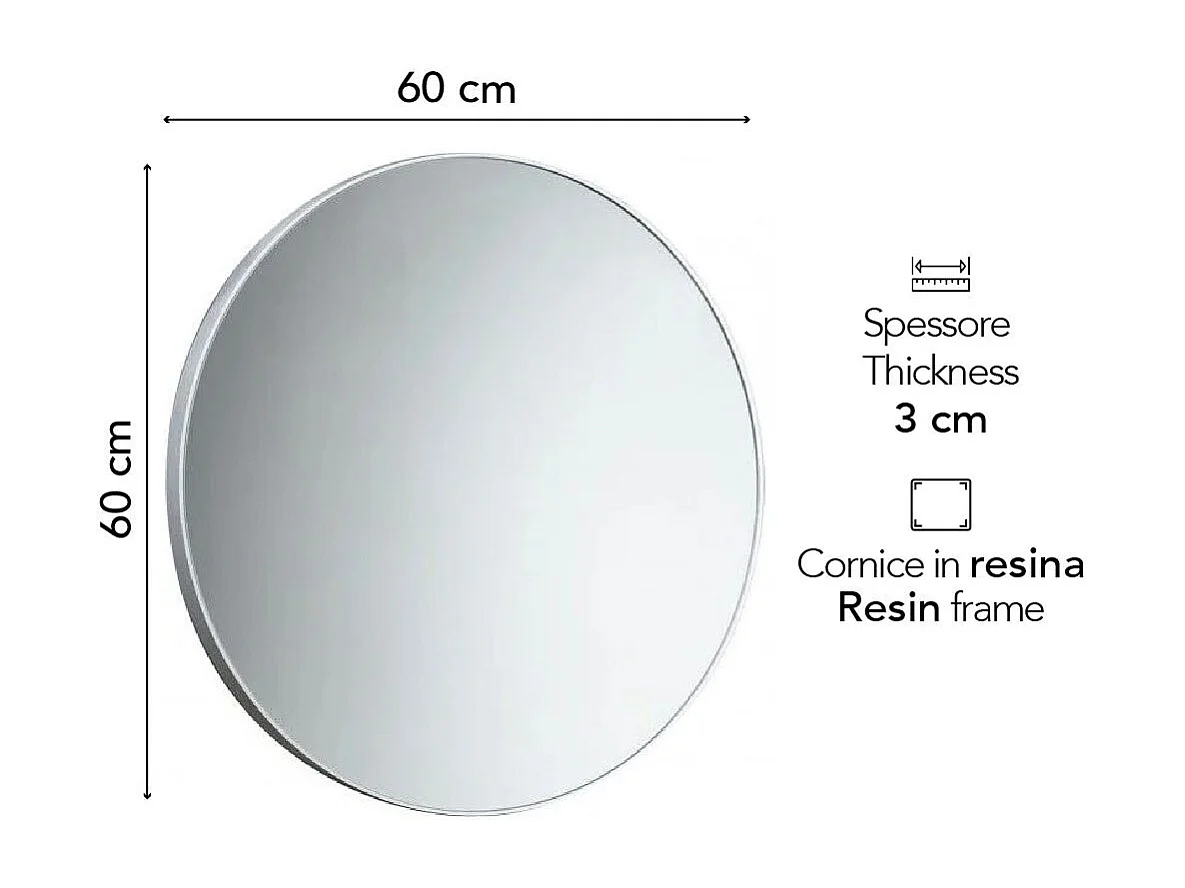 Miroir Mural Arrondi D.60Cm Avec Corniche En Résine Blanche