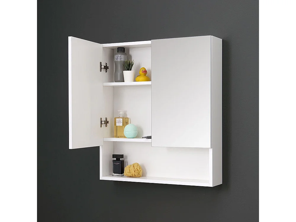 Miroir De Rangement Blanc Avec Deux Portes Et Un Compartiment Ouvert 62Cm