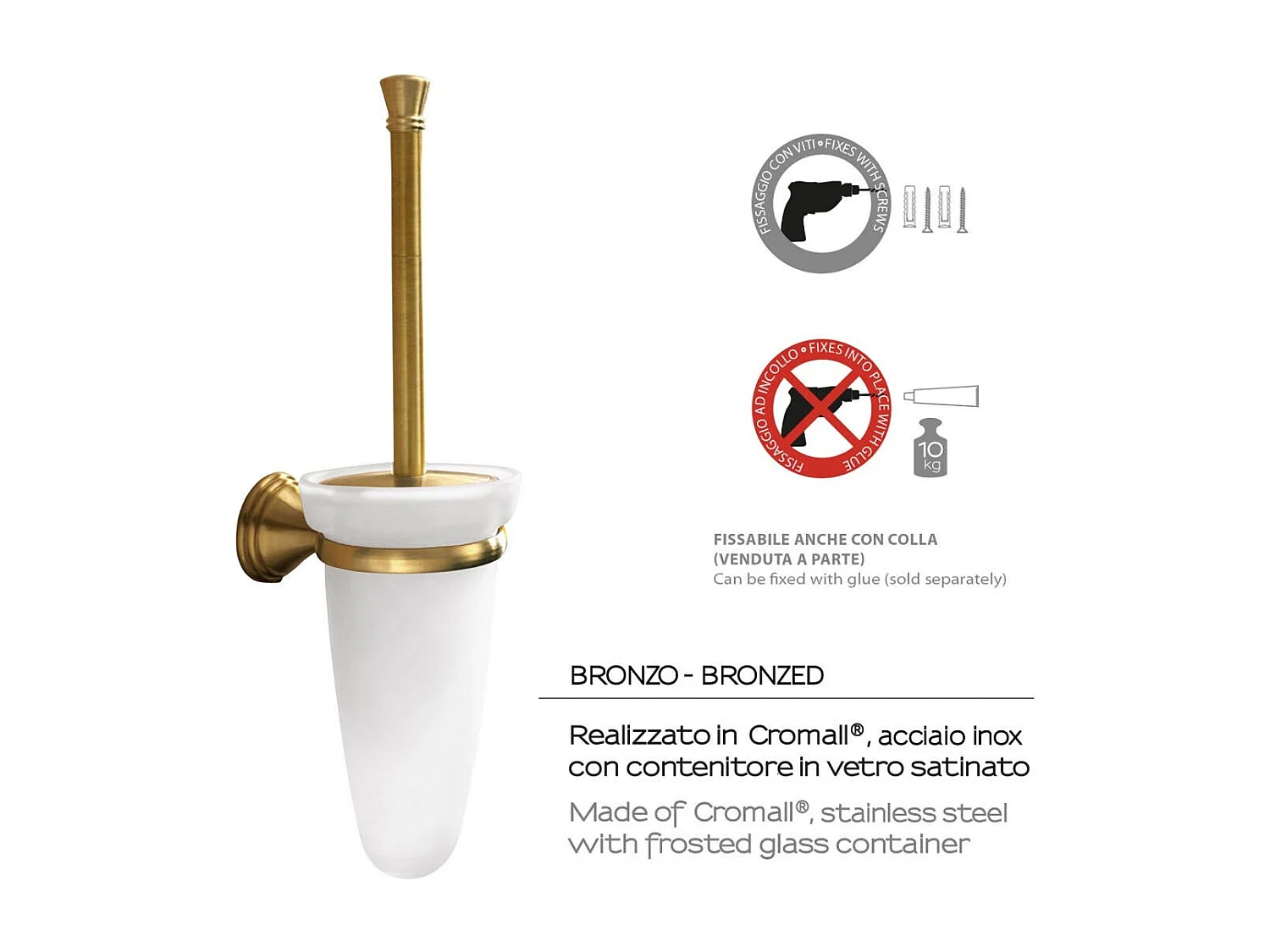 Porte-Balai Mural En Verre Et Acier Bronze  | Rosa