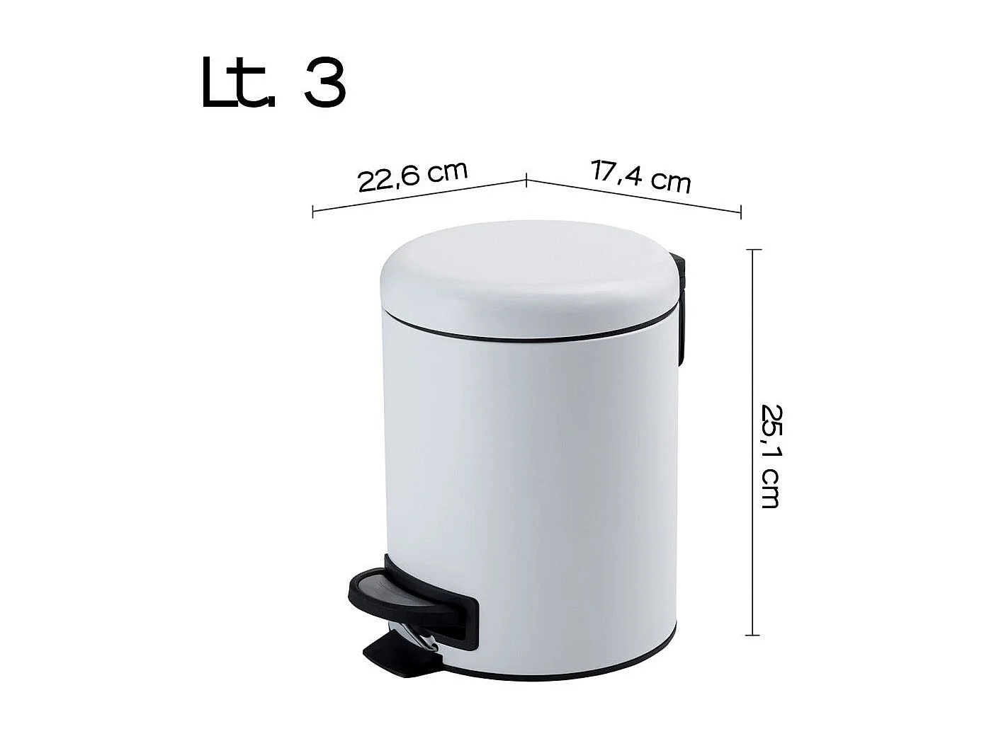 Poubelle Ronde De 3 Litres À Pédale Pour Toilettes, Blanche À Fermeture Douce, Acier Inoxydable | Papaya