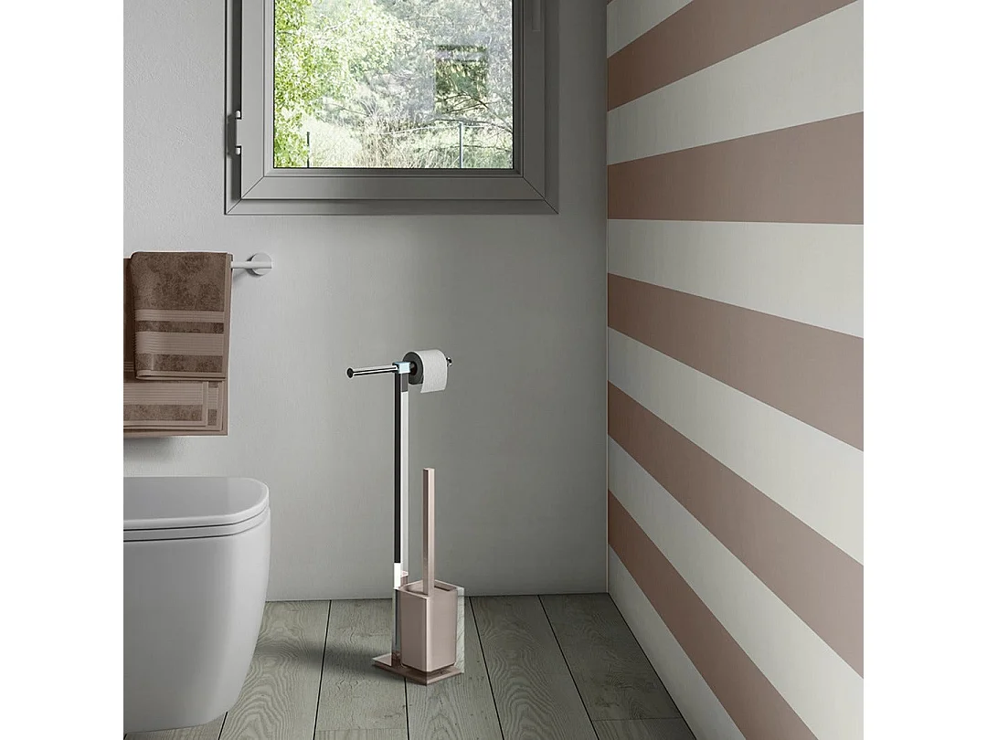 Porte-Rouleau De Papier Toilette Avec Porte-Brosse Acier Et Résine Gris Tourterelle  | Arcobaleno