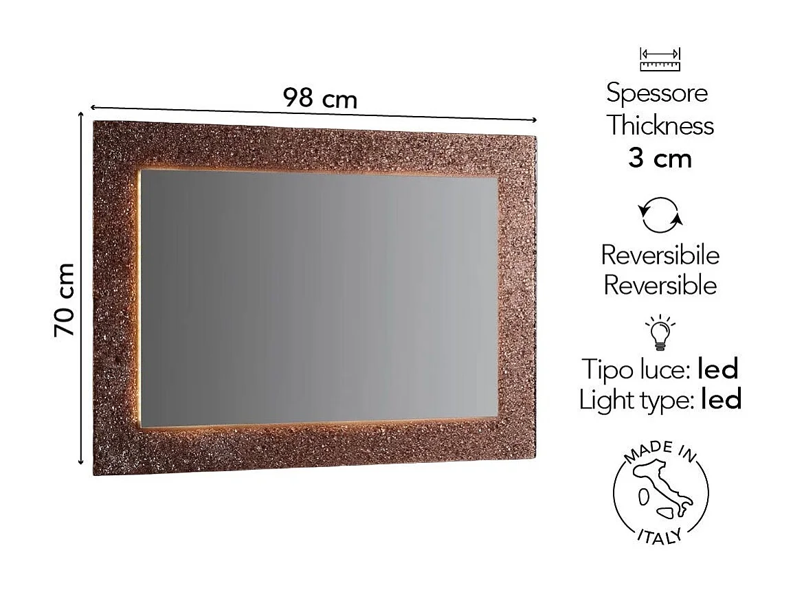 Cadre De Miroir Rectangulaire En Verre Coulé Bronze 98X70