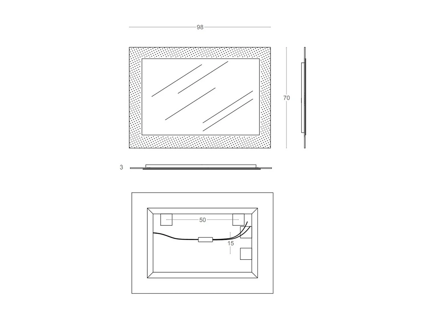 Cadre De Miroir Rectangulaire En Verre Coulé Bronze 98X70