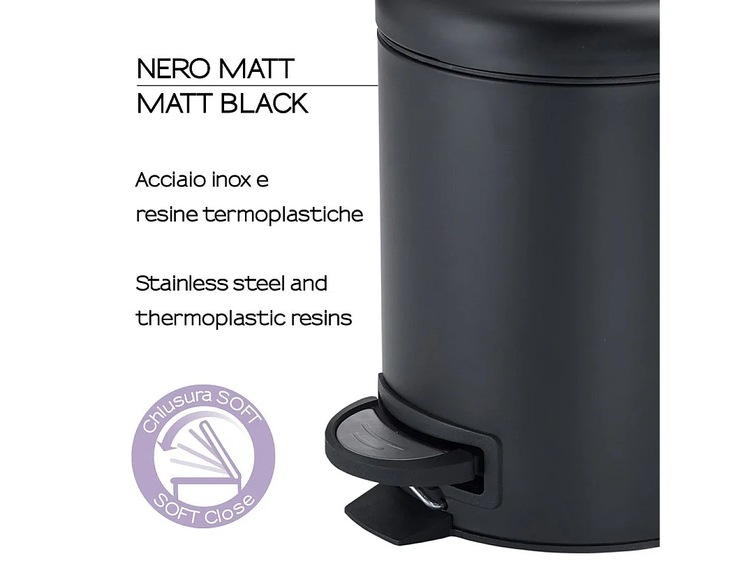 Poubelle Ronde De 3 Litres En Acier Inoxydable À Fermeture Douce Et À Pédale | Papaya