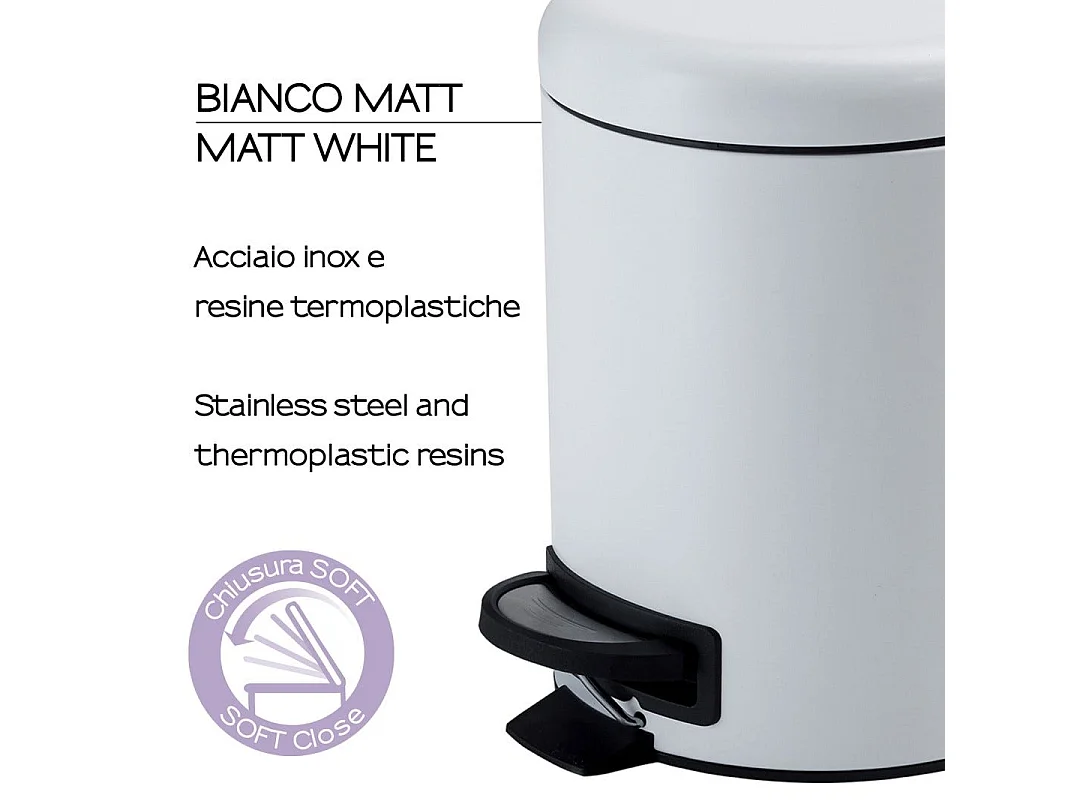 Poubelle De Salle De Bains Ronde En Acier Inoxydable À Fermeture Souple De 5 Litres, Actionnée Par Pédale | Papaya