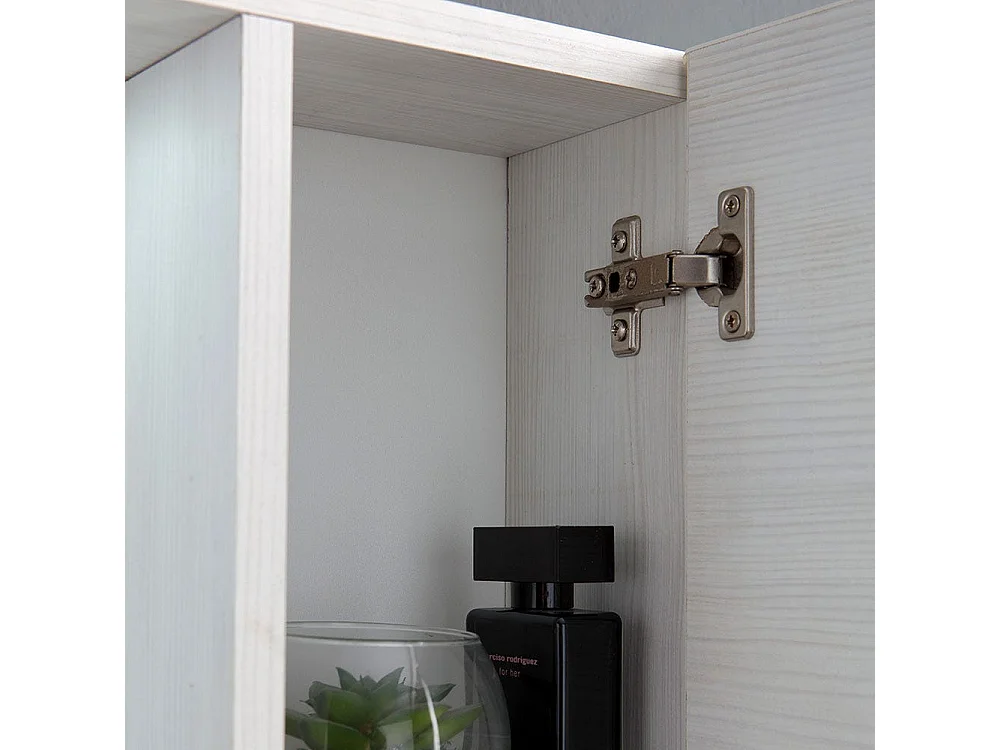 Miroir De Salle De Bain À Conteneur Avec Deux Éléments Muraux En Chêne Blanc Et Une Lampe À Del