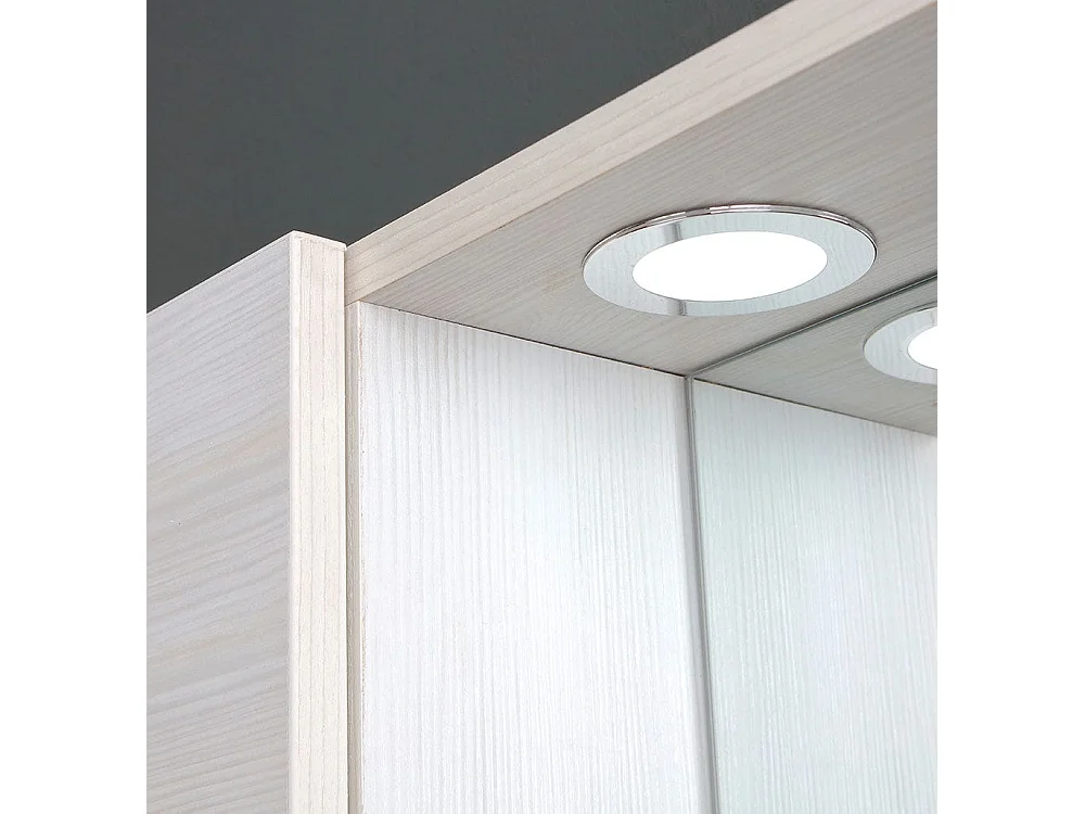 Miroir De Salle De Bain À Conteneur Avec Deux Éléments Muraux En Chêne Blanc Et Une Lampe À Del