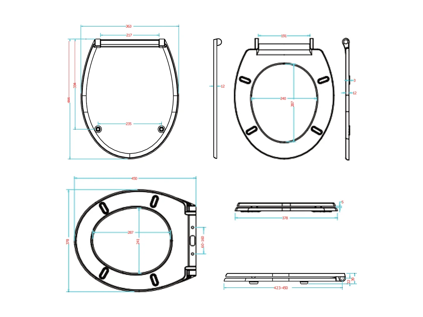 Siège De Toilette Universel En Duroplast Avec Charnières Universelles