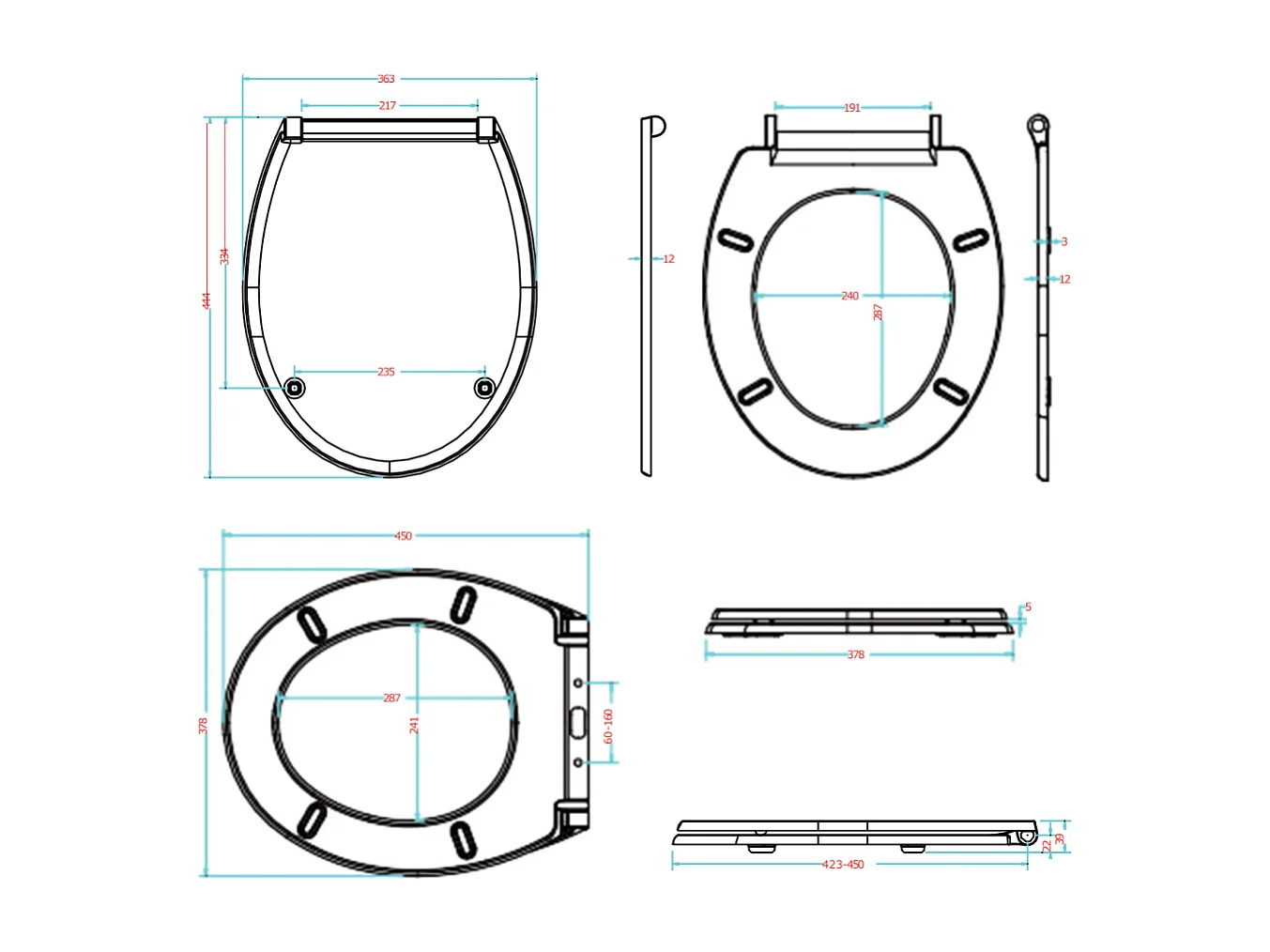 Siège De Toilette Universel En Duroplast Avec Charnières Universelles