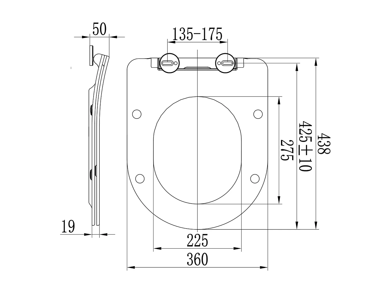 Couvercle De Toilette Ralenti En Forme De D En Thermoplastique Blanc.
