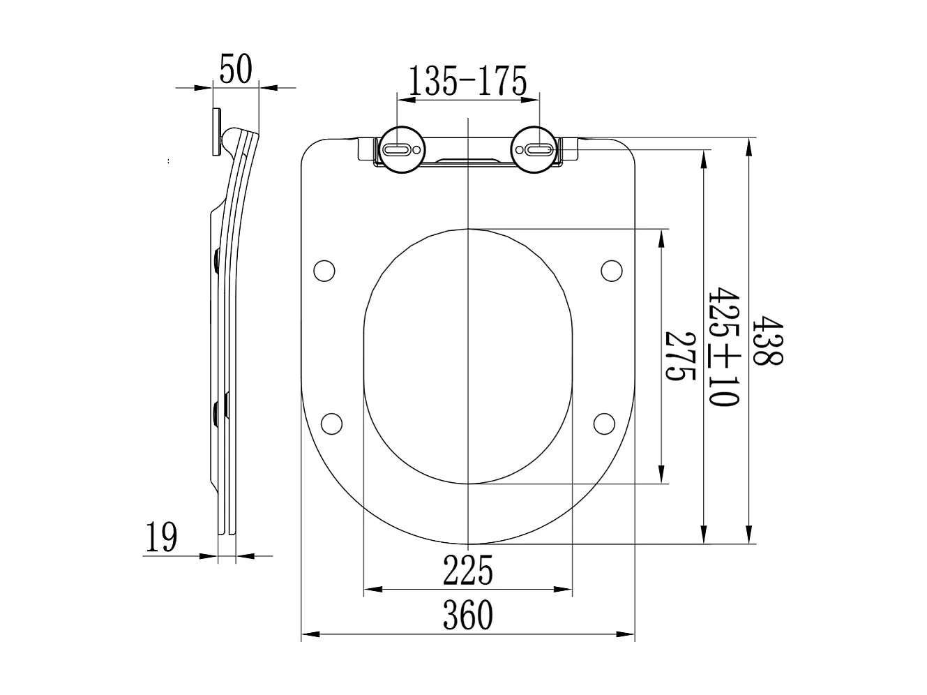Couvercle De Toilette Ralenti En Forme De D En Thermoplastique Blanc.