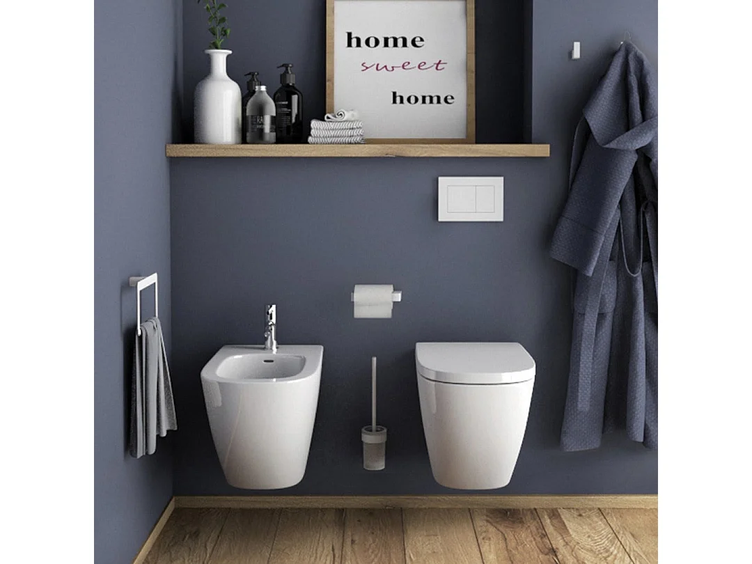 Balai Wc Mural En Verre-Ottone Chromé Blanc Mat | Giacinto