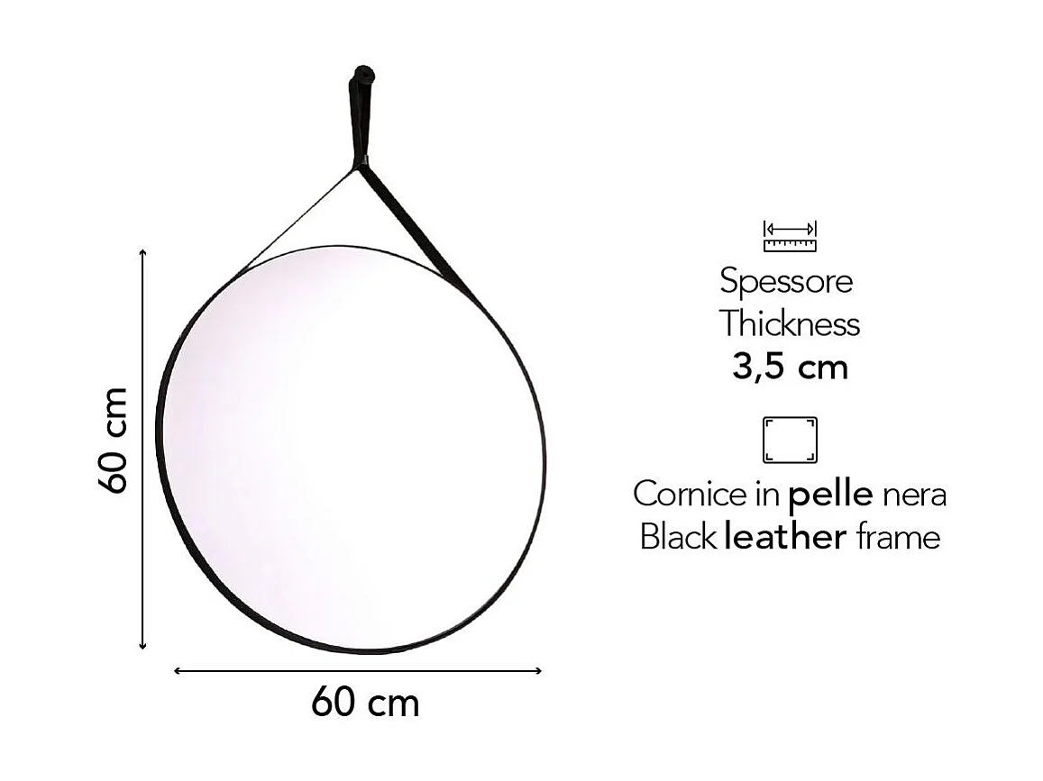 Miroir De Salle De Bains Design Et Rond Avec Cadre En Cuir Noir