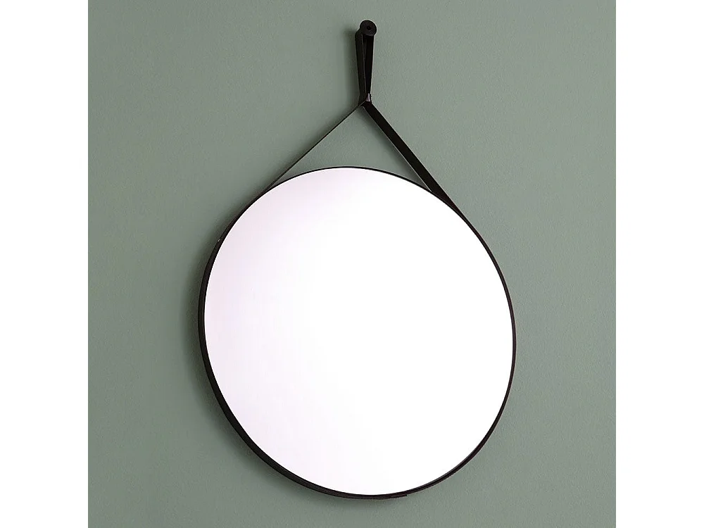 Miroir De Salle De Bains Design Et Rond Avec Cadre En Cuir Noir