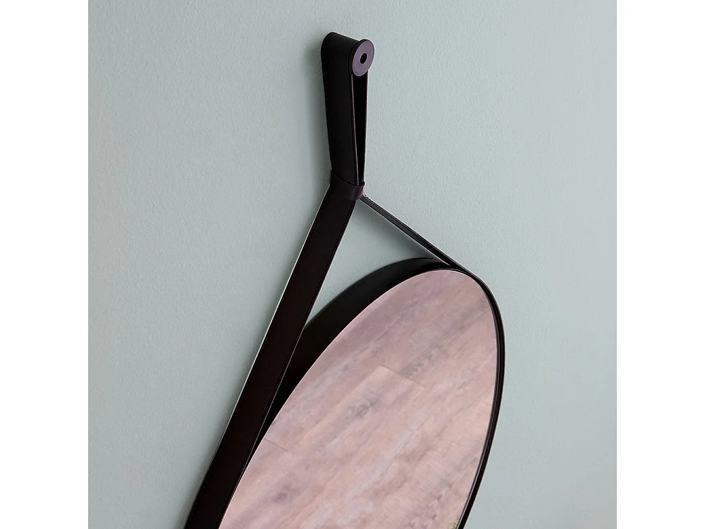 Miroir De Salle De Bains Design Et Rond Avec Cadre En Cuir Noir