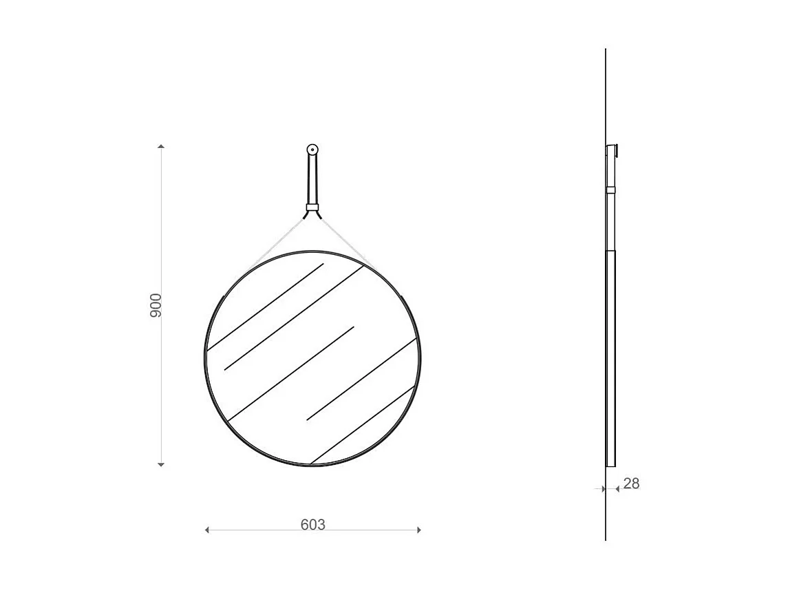 Miroir De Salle De Bains Design Et Rond Avec Cadre En Cuir Noir
