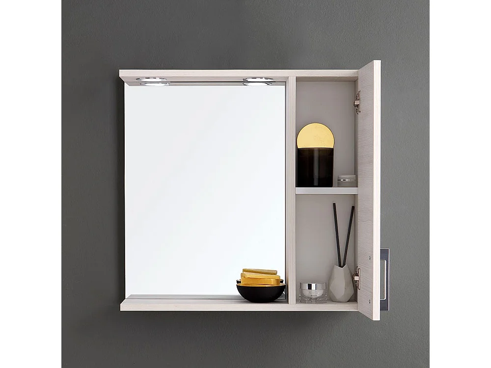 Miroir De Salle De Bains En Chêne Blanc Avec Éclairage Led