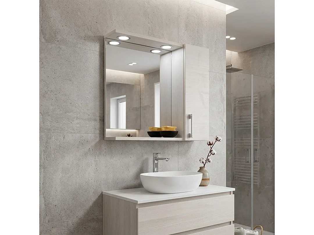 Miroir De Salle De Bains En Chêne Blanc Avec Éclairage Led