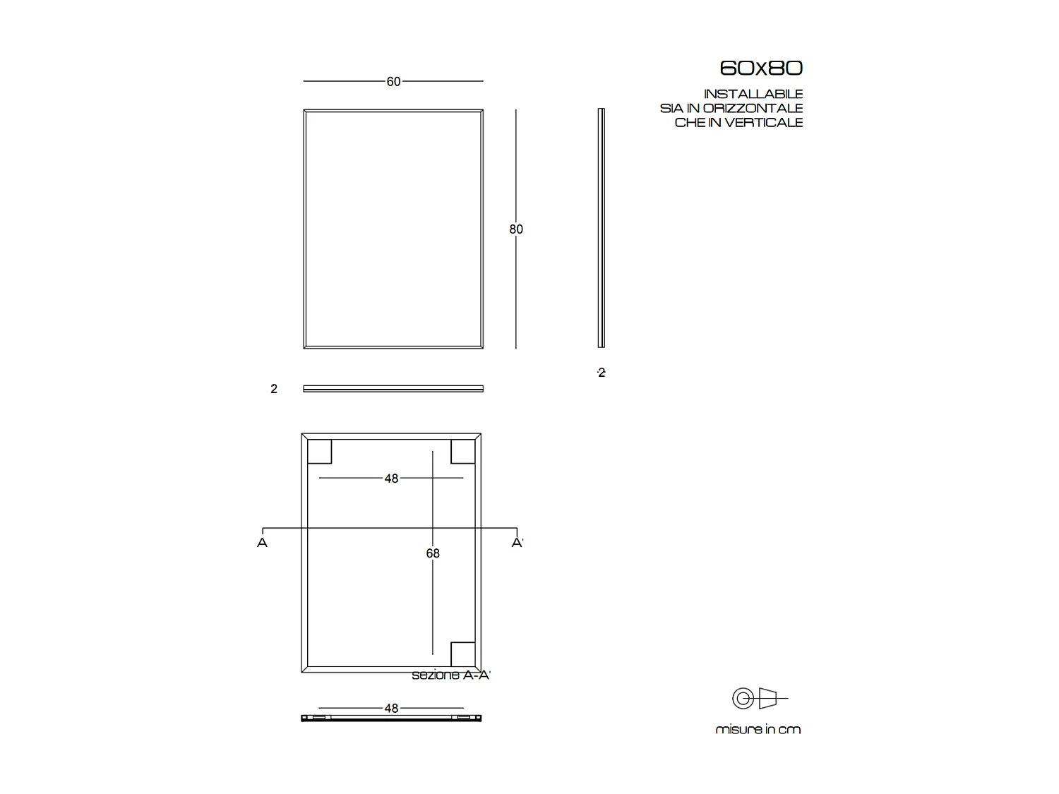 Miroir 60X80 Avec Cadre En Pvc Et Bord Noir Mat