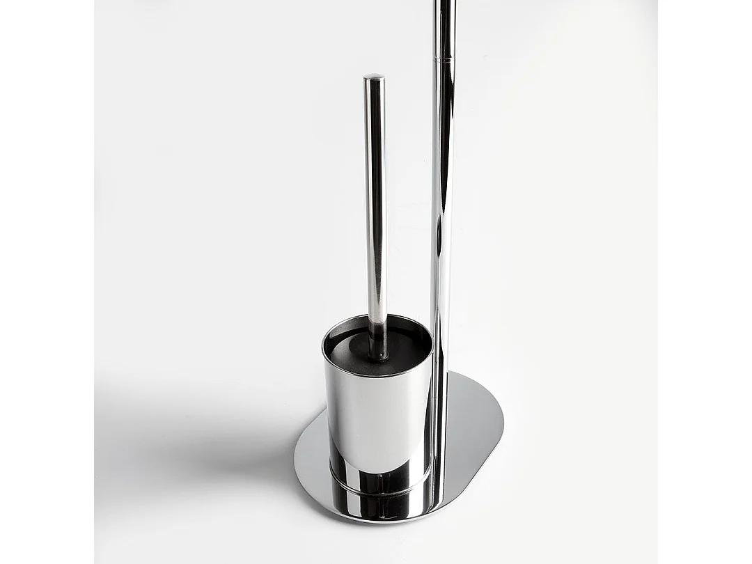 Porte-Rouleau De Papier Toilette Sur Pied Avec Porte-Brosse De Toilette Et Base Ovale Chromée