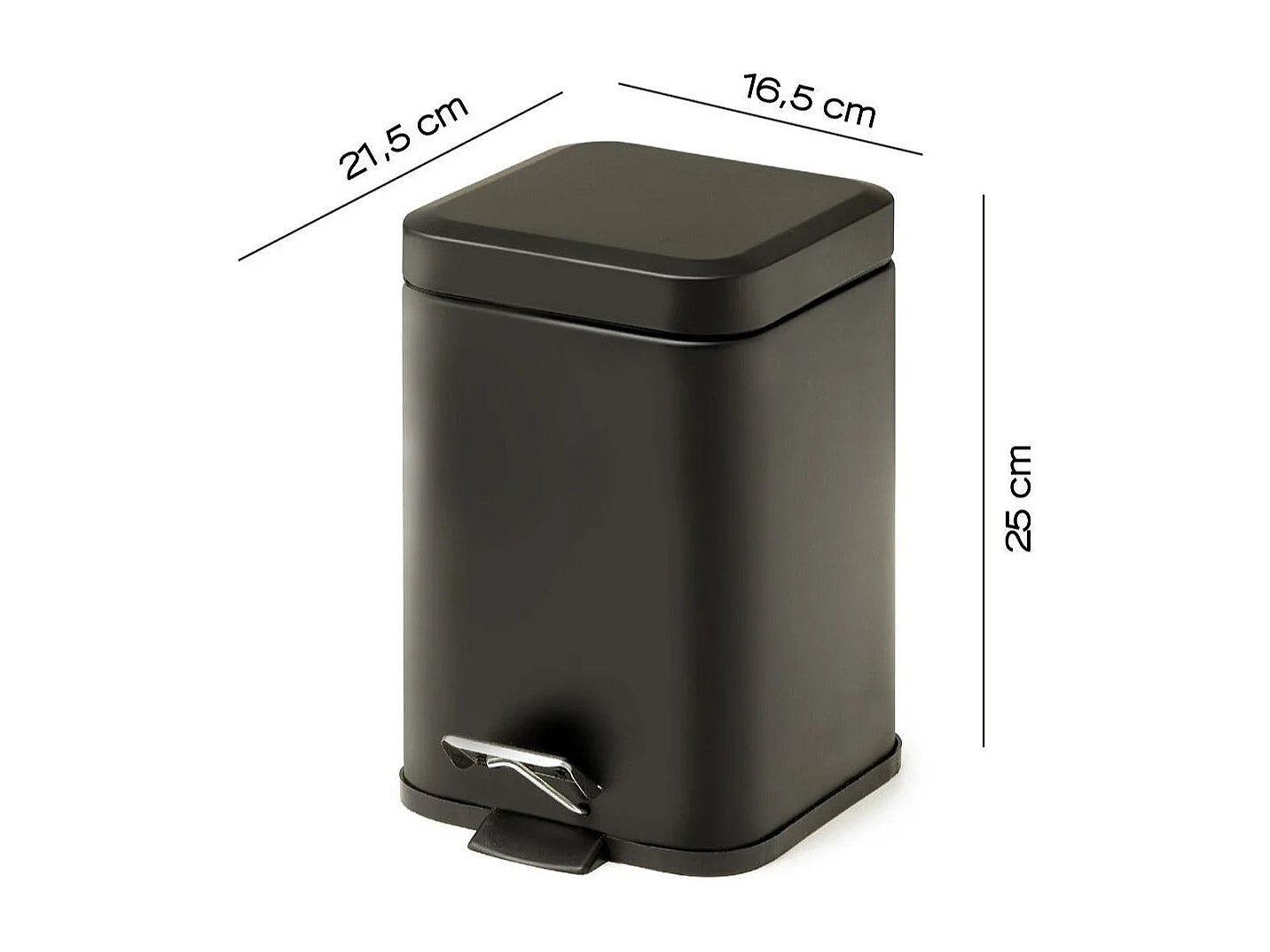 Poubelle De Salle De Bain Rectangulaire En Acier Noir 3L  | Artemisia