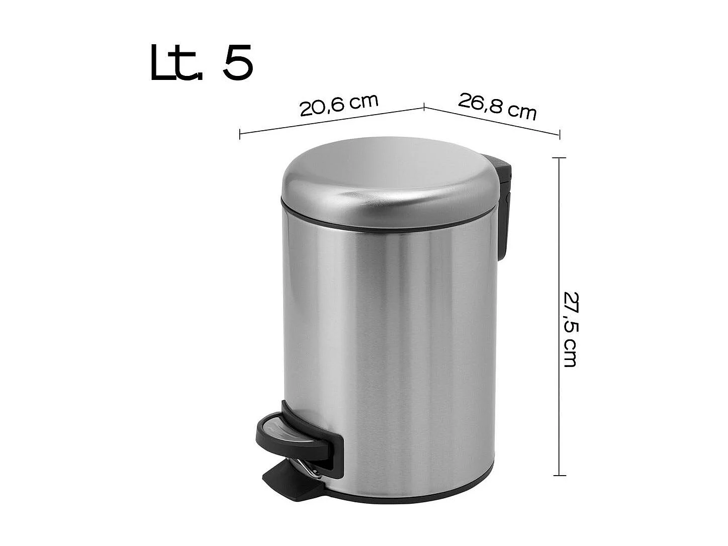 Poubelle Ronde De 5 Litres En Acier Inoxydable Satiné À Fermeture Douce, Actionnée Par Une Pédale | Papaya