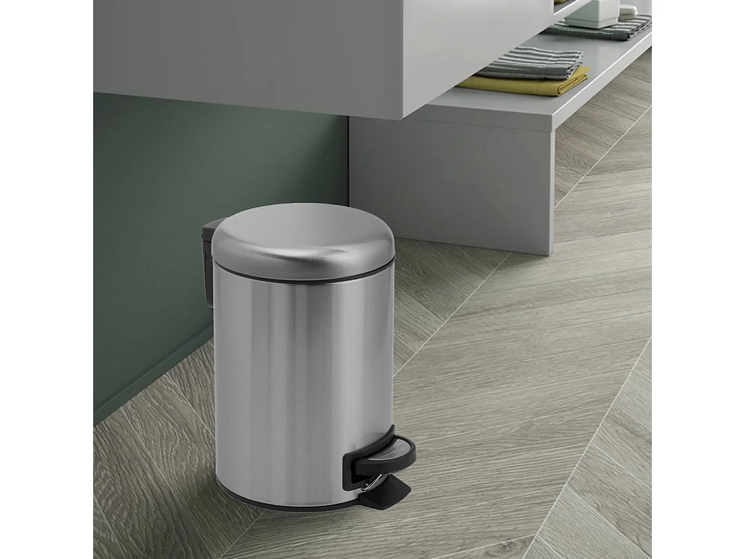 Poubelle Ronde De 5 Litres En Acier Inoxydable Satiné À Fermeture Douce, Actionnée Par Une Pédale | Papaya