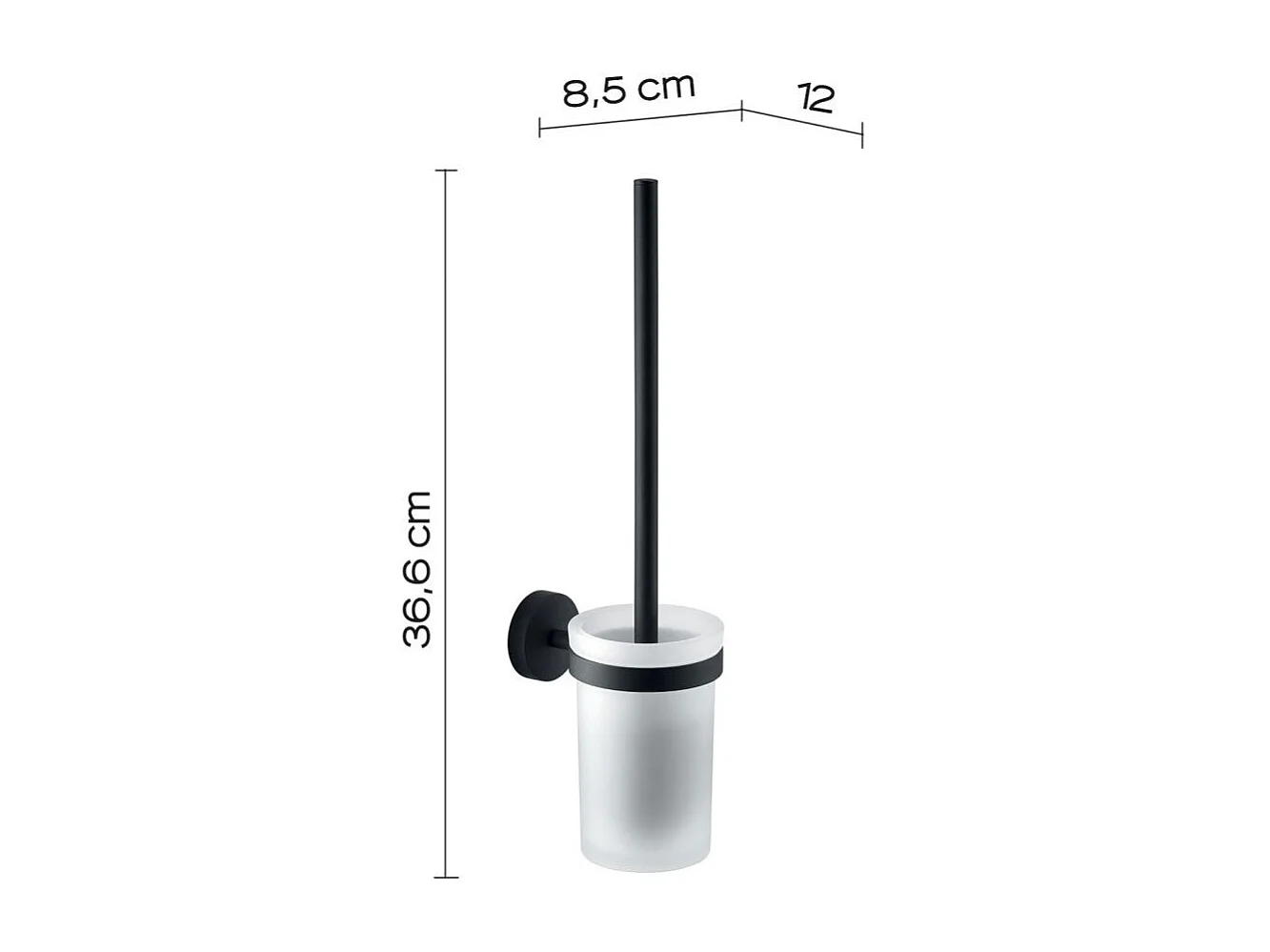 Brosse De Toilette Fixation Murale Verre/Acier Inoxydable Noir Mat | Violetta