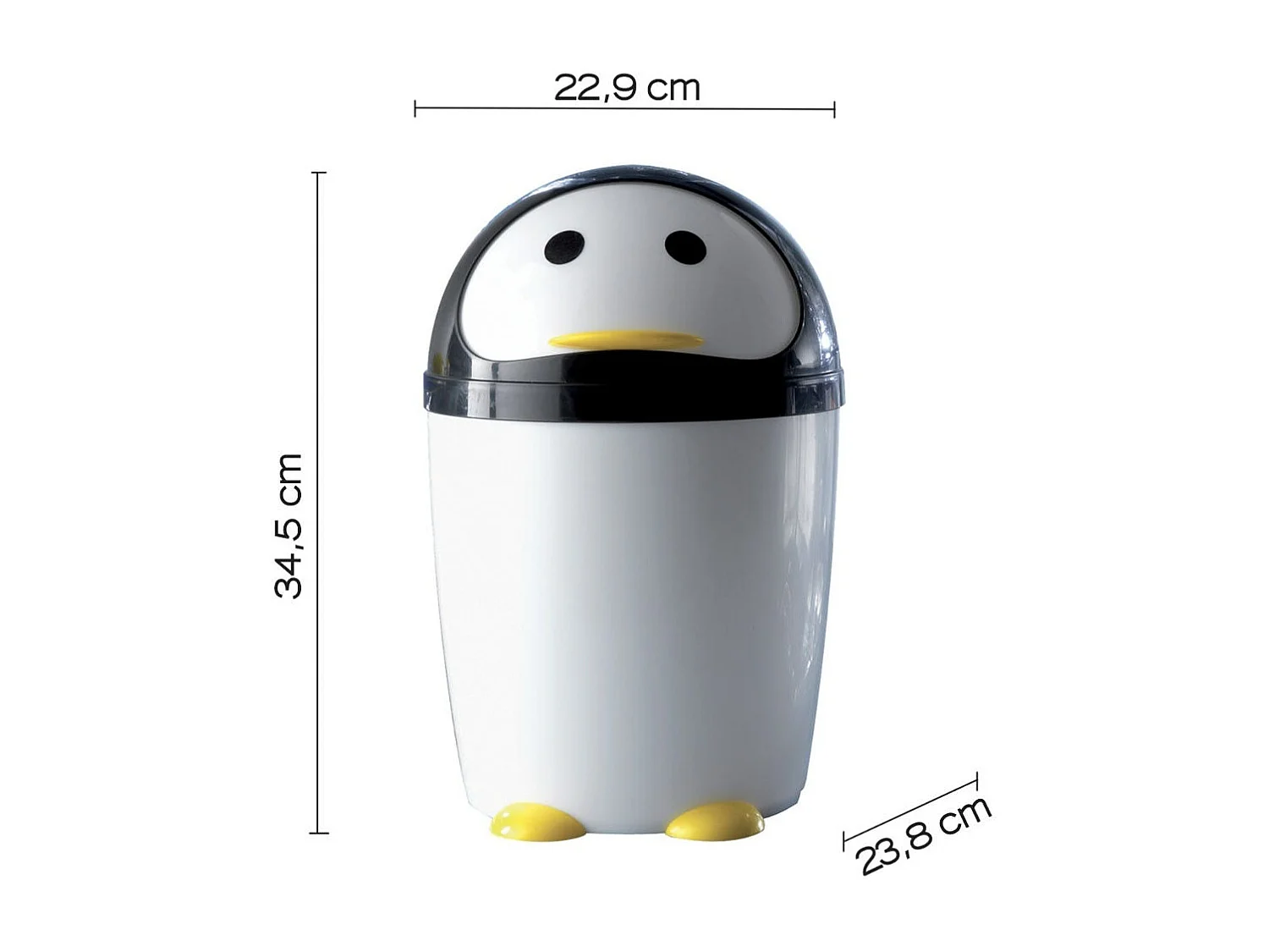 Poubelle De Salle De Bains En Résine, 7,5 Litres, Pingouin Noir/Blanc