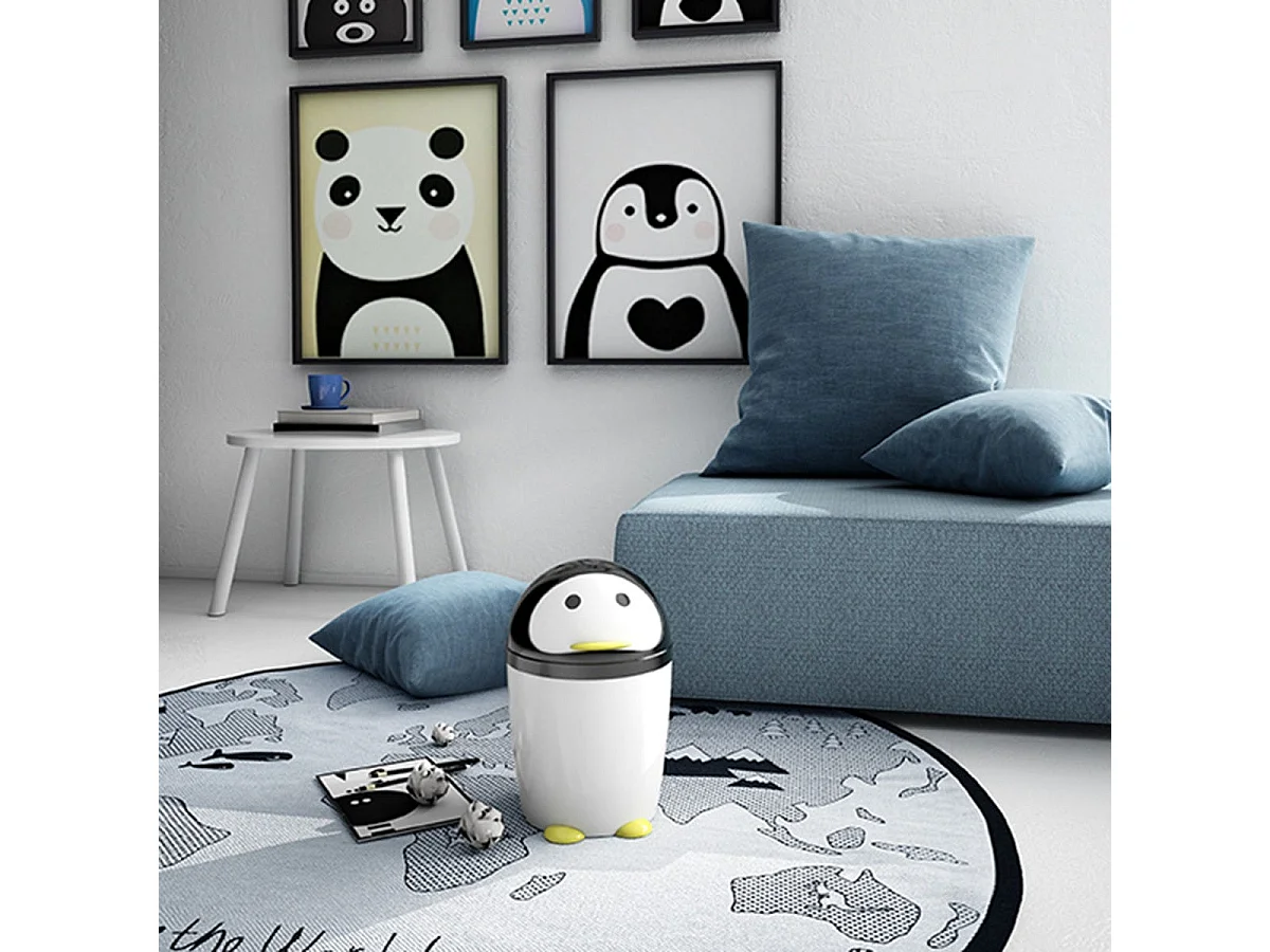 Poubelle De Salle De Bains En Résine, 7,5 Litres, Pingouin Noir/Blanc