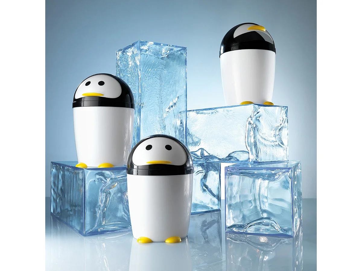 Poubelle De Salle De Bains En Résine, 7,5 Litres, Pingouin Noir/Blanc