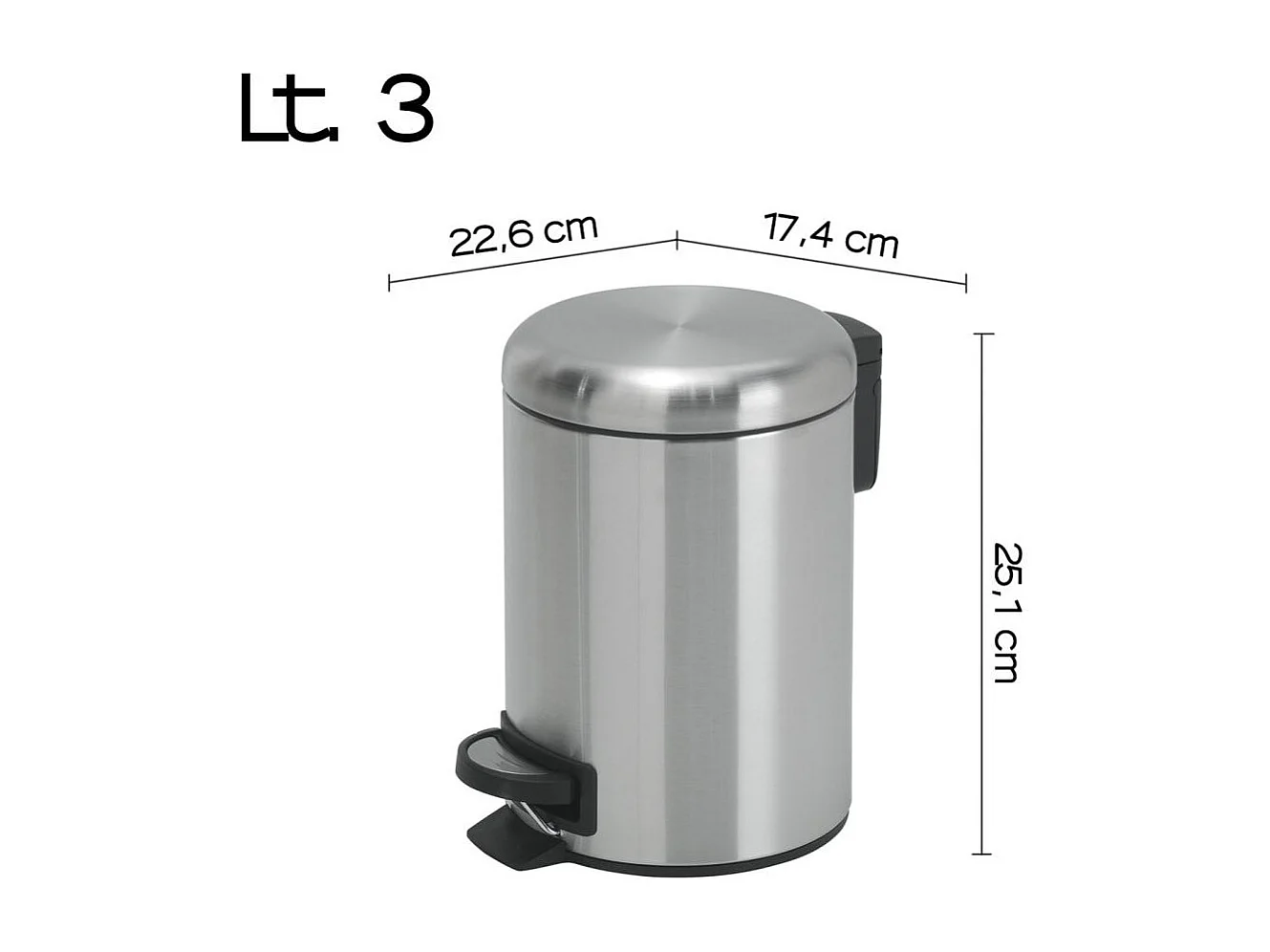 Poubelle Ronde De 3 Litres En Acier Inoxydable Satiné À Fermeture Douce, Actionnée Par Pédale | Papaya