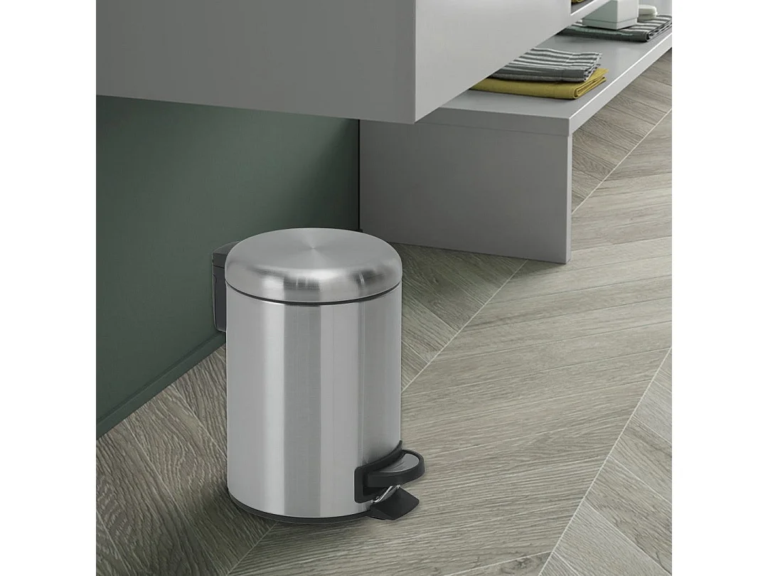 Poubelle Ronde De 3 Litres En Acier Inoxydable Satiné À Fermeture Douce, Actionnée Par Pédale | Papaya