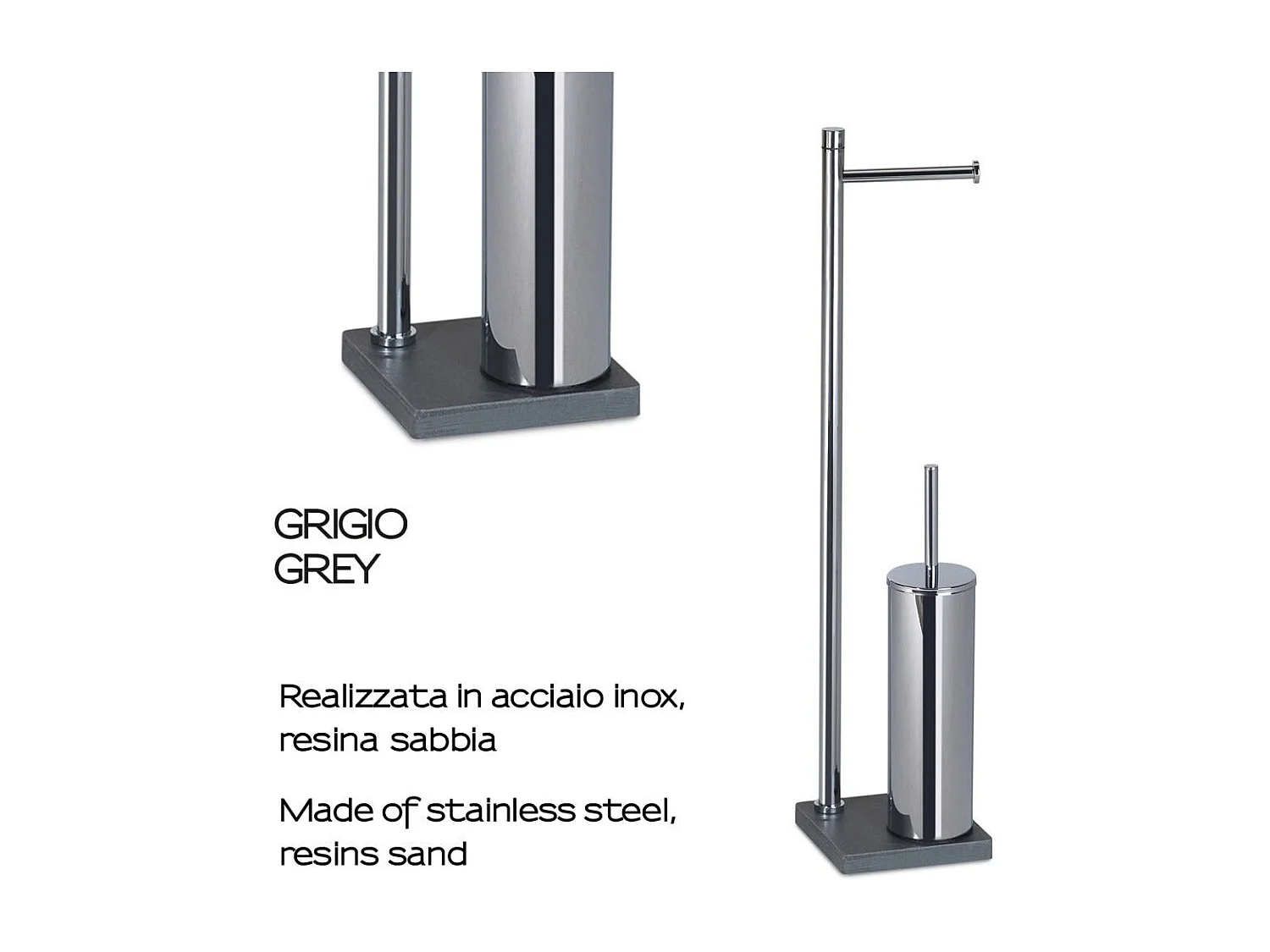 Ensemble Avec Porte-Rouleau De Papier Toilette Et Brosse De Toilette Acier Et Résine Gris Foncé | Silene