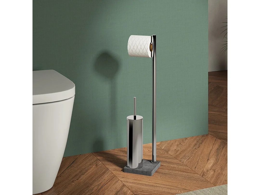 Ensemble Avec Porte-Rouleau De Papier Toilette Et Brosse De Toilette Acier Et Résine Gris Foncé | Silene