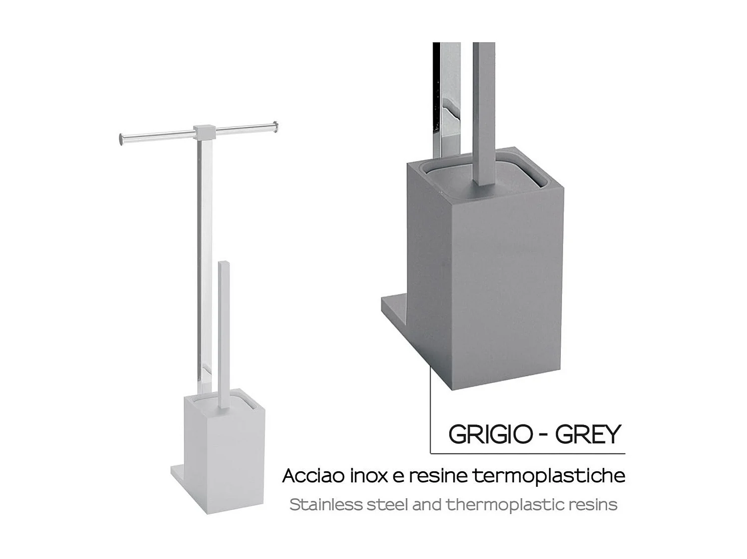 Colonne Avec Double Porte-Rouleau De Papier Toilette Et Porte-Brosse Gris | Arcobaleno